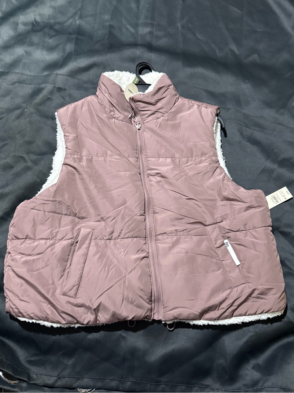 Women's Reversible Puffer Vest in Mauve with Sherpa Lining